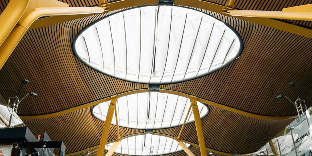 architectural detail of ceilings and skylights in Madrid airport